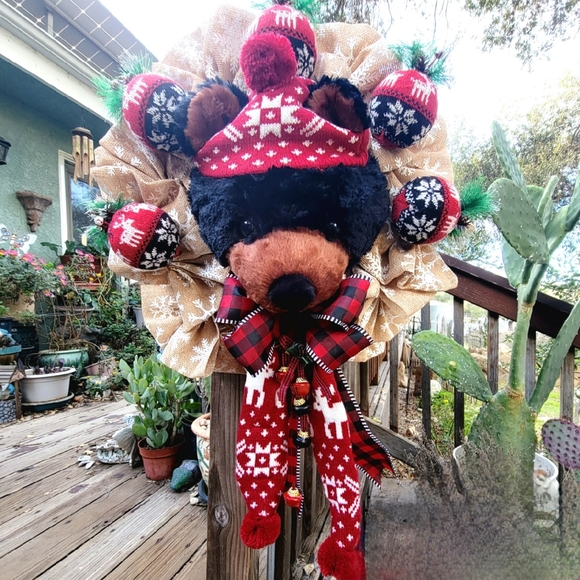 Winter Christmas Teddy Bear Wreath Deco Mesh knitted - Picture 10 of 10